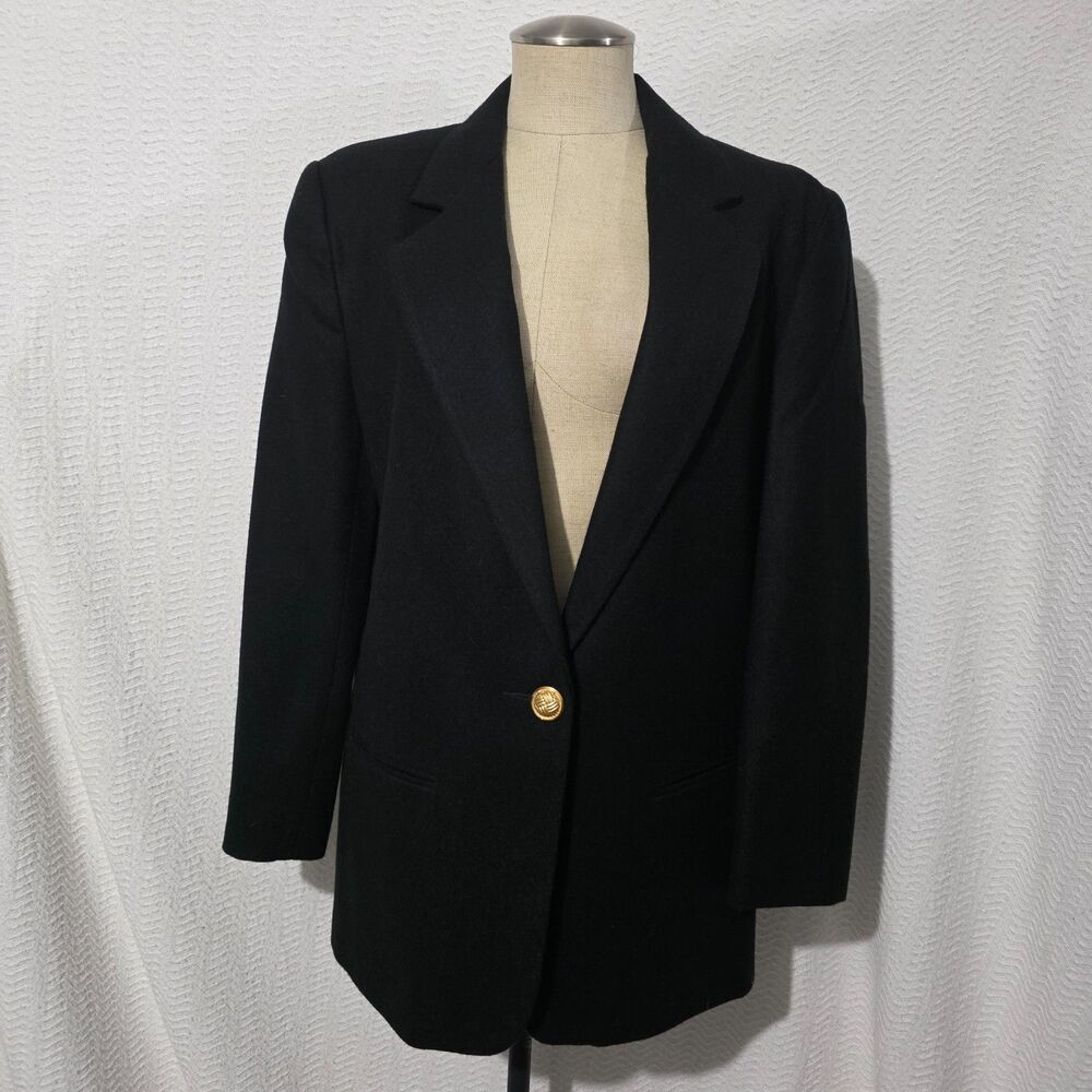 VTG Radcliffe by Sag Harbor Pure Wool Blazer Jacket Black 1 Button Womens Sz 12